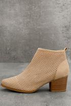 Qupid Tove Toast Beige Suede Cutout Ankle Booties