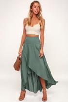 O'neill Ambrosio Dark Sage Green High-low Maxi Skirt | Lulus