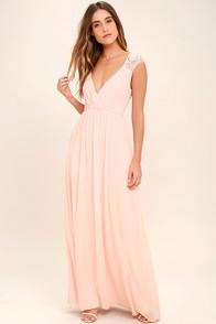 Lulus Whimsical Wonder Blush Pink Lace Maxi Dress