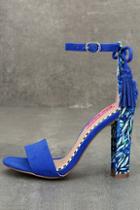 Betsey Johnson Betsey Johnson Rallo Blue Multi Print Ankle Strap Heels