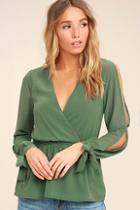 Lulus Mutual Attraction Green Long Sleeve Top