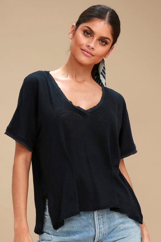 Free People Take Me Washed Black High-low Tee | Lulus