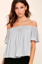 Glamorous Romantic Kisses Grey Pleated Off-the-shoulder Top