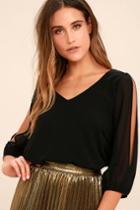 Lulus | Daily Romance Black Long Sleeve Top | Size Medium | 100% Polyester