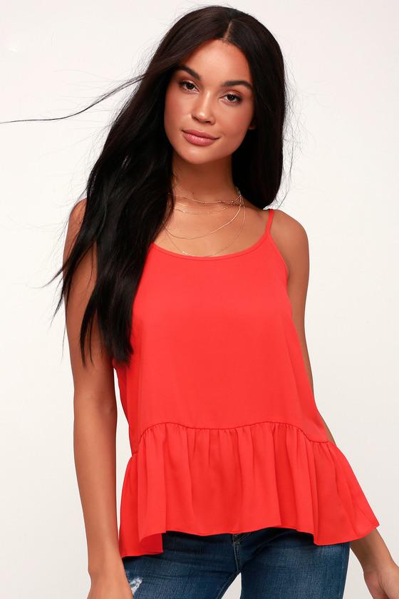Olive + Oak Reagan Coral Red Flounce Tank Top | Lulus