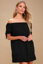 Moment In The Sun Black Lace Off-the-shoulder Dress | Lulus