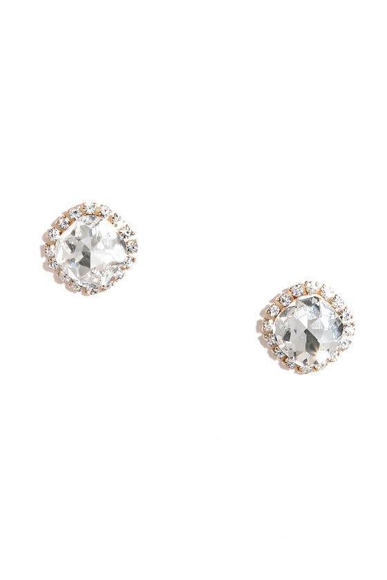 Lulus | Shine With Me Clear Rhinestone Earrings | Gold