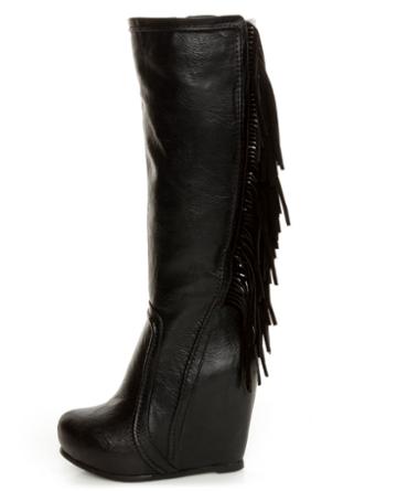 Luichiny Top That Black Fringe Wedge Boots