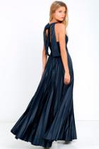 Lulus Epic Night Navy Blue Satin Maxi Dress
