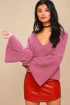 Free People | Damsel Pink Bell Sleeve Knit Sweater | Size X-small | 100% Cotton | Lulus