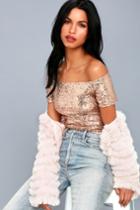Born To Stun Rose Gold Sequin Off-the-shoulder Crop Top | Lulus