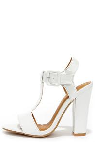 Promise It's Your Gloss White Patent T Strap High Heel Sandals