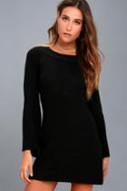 Lulus | Cuddle A Little Closer Black Bell Sleeve Sweater Dress | Size Medium