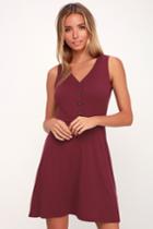 Belgrove Burgundy Button-up Ribbed Skater Dress | Lulus
