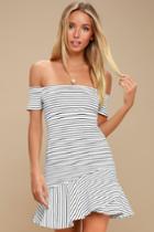 Finders Keepers Sirocco Black And White Striped Off-the-shoulder Mini Dress | Lulus