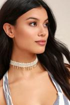 Lulus | Feel The Wind Gold And Cream Lace Choker Necklace