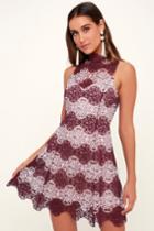 En Creme Contessa Burgundy And Lavender Lace Skater Dress | Lulus