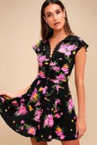 Free People Alora Black Floral Print Mini Dress | Lulus