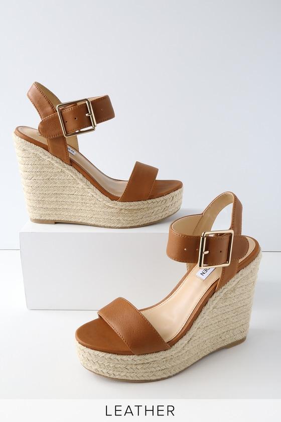 Steve Madden Santorini Cognac Leather Espadrille Wedges | Lulus