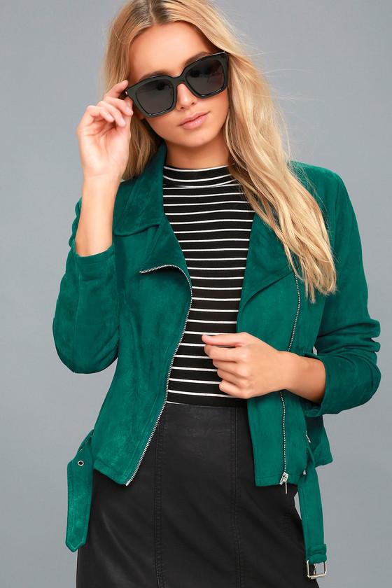 A Calin | Self Expression Teal Blue Vegan Suede Moto Jacket | Size Large | 100% Polyester | Vegan Friendly | Lulus