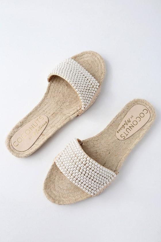 Coconuts Kimay Natural Espadrille Pearl Slide Sandal Heels | Lulus