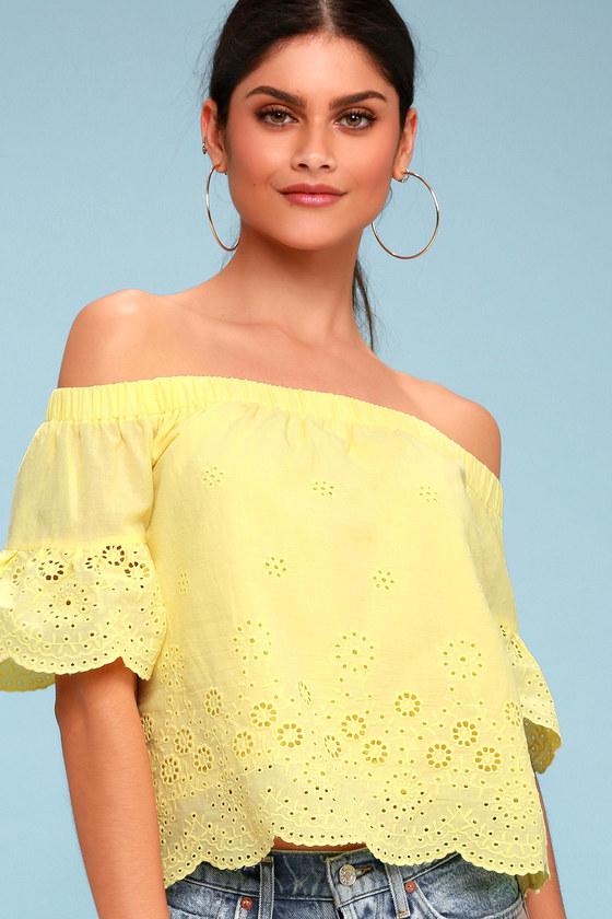 Sun Seeker Yellow Eyelet Off-the-shoulder Top | Lulus