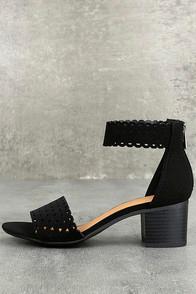 City Classified Airlea Black Nubuck Cutout Ankle Strap Heels