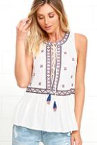 Sugar Lips Cozumel Ivory Embroidered Top