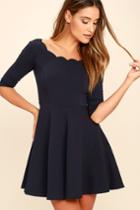 Lulus | Exclusive Tip The Scallops Navy Blue Dress | Size Medium