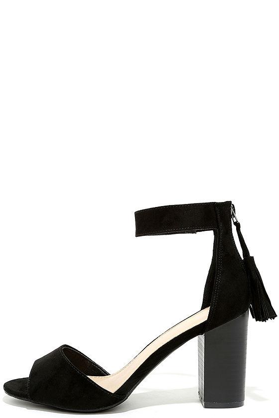 Lulus | Zoey Black Suede Ankle Strap Heels | Size 5.5 | Vegan Friendly