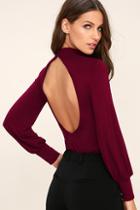 Lulus My Kind Of Party Wine Red Backless Long Sleeve Top