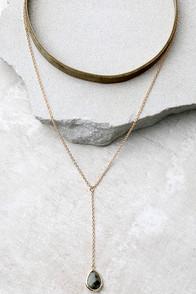 Lulus Bewitched Gold And Olive Green Velvet Choker Necklace Set