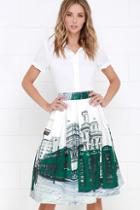 Lulu*s London Town Ivory And Green City Print Midi Skirt