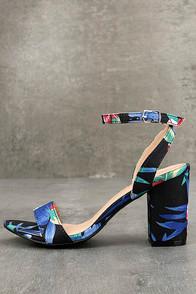 Chase & Chloe Chilali Black Print Ankle Strap Heels