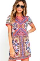 Lulus | Sangria Coral Pink Tile Print Shift Dress | Size X-small | 100% Polyester