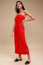 Darleen Red Strapless Culotte Jumpsuit | Lulus