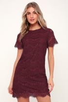 Take Me To Brunch Burgundy Lace Shift Dress | Lulus