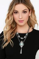 Lulu*s Mystical Memory Silver Layered Rhinestone Necklace