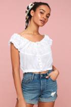 Free People Eyelet You A Lot White Button-up Crop Top | Lulus