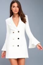 Manchester White Flounce Sleeve Blazer Dress | Lulus