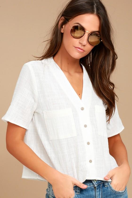 Lift My Spirits White Button-up Crop Top | Lulus