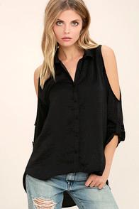 4 Si3nna On My Radar Black Satin Long Sleeve Top