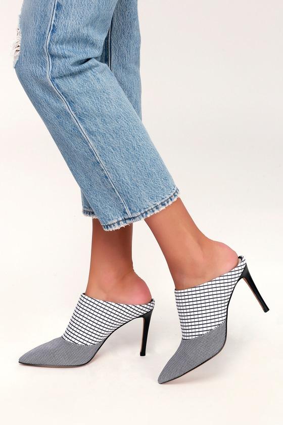 Dolce Vita Cinda Black And White Grid Print Pointed Toe Mules | Lulus
