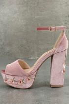 Qupid Abella Blush Velvet Embroidered Platform Heels