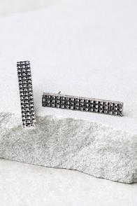 Lulus Building Blocks Silver Rhinestone Earrings