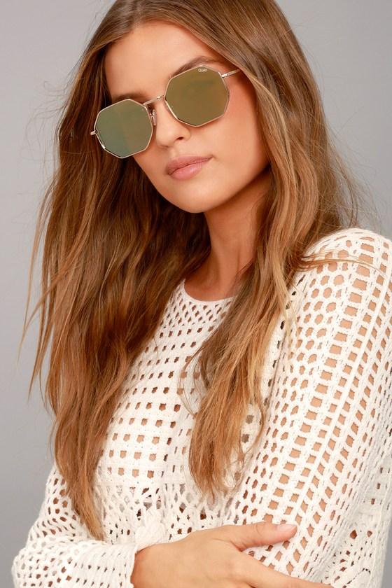 Quay | On A Dime Gold And Yellow Mirrored Sunglasses | Lulus