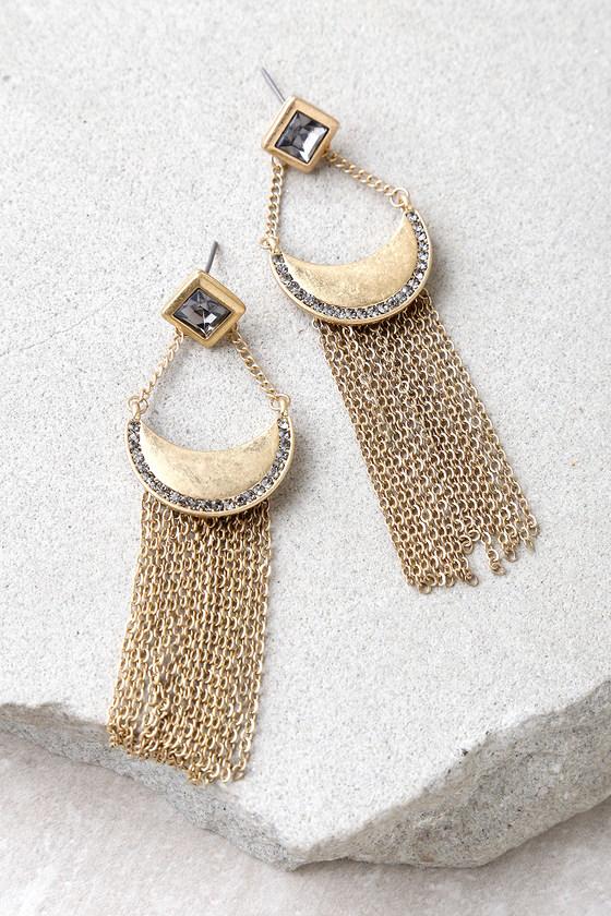 Lulus | Treasure Chest Gold Rhinestone Earrings