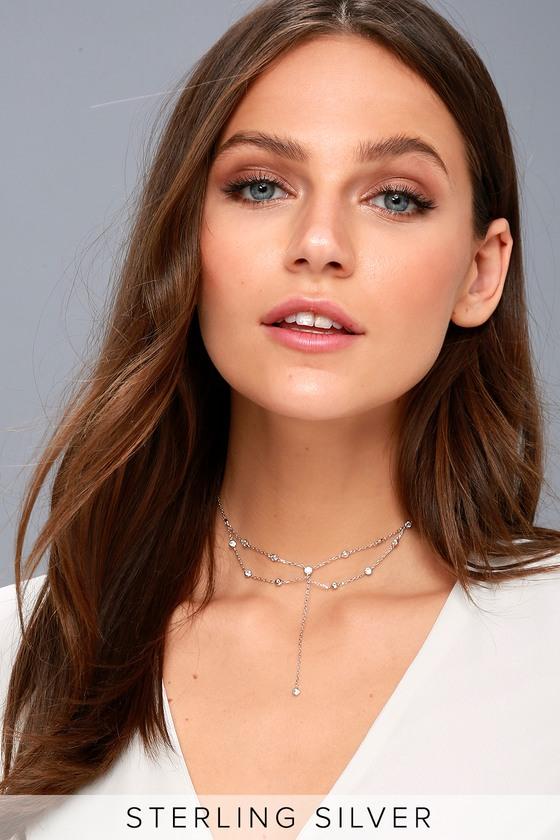 Lulus | Beatrix Sterling Silver Rhinestone Choker Necklace