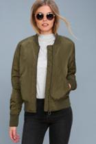 Timing | Air Force Hun Olive Green Bomber Jacket | Size Small | 100% Polyester | Lulus