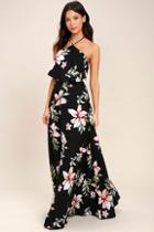 Lulus Peninsula Black Floral Print Maxi Dress